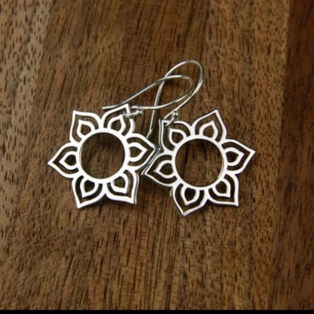 Silver Lotus Dangle Drop Earrings